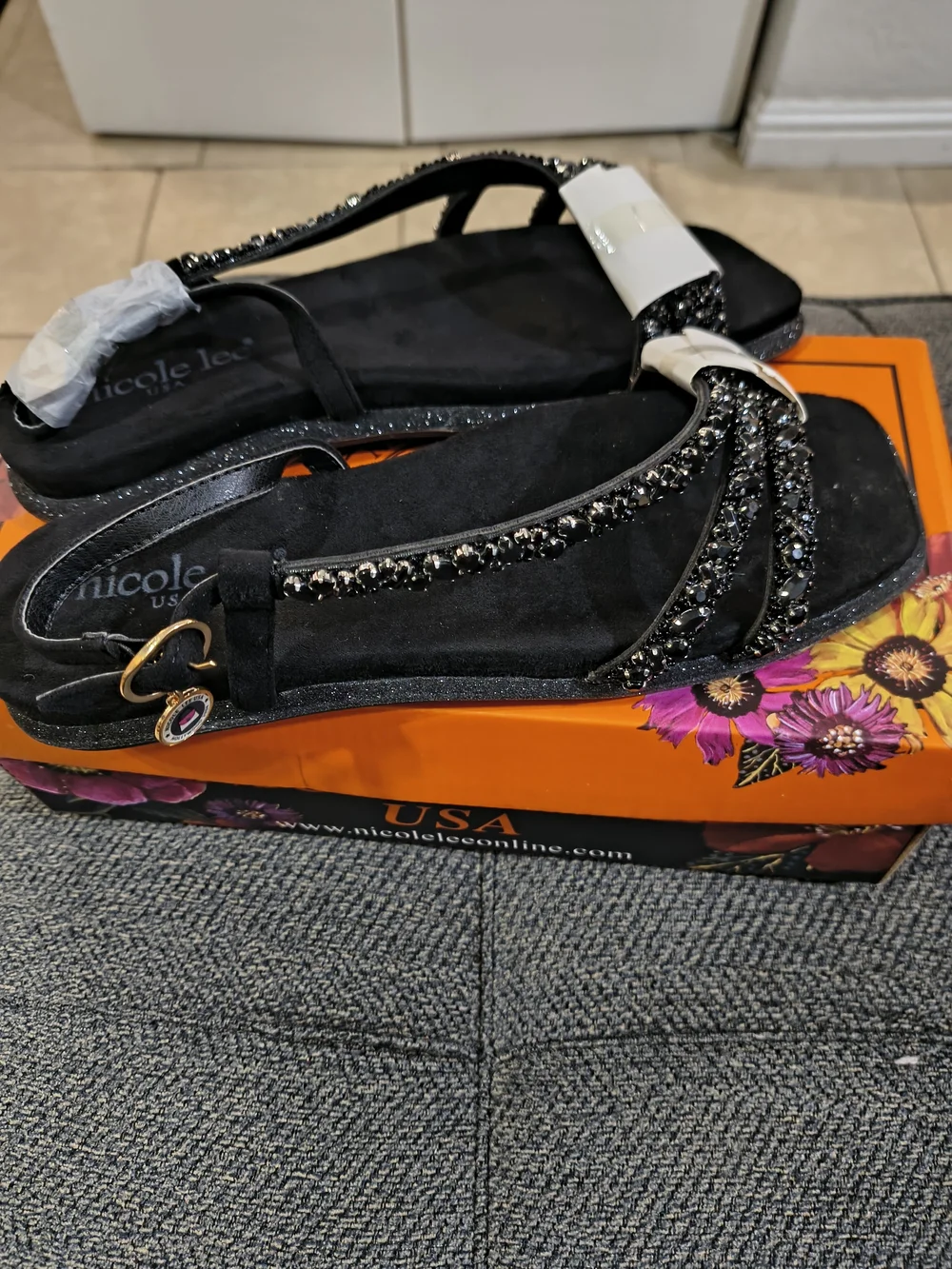 Nicole Lee Black Embellished Women's Sandals